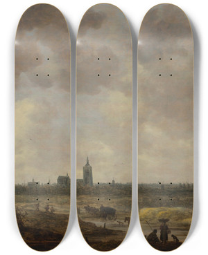 Triptych art skateboard deck of Jan Van Goyen A View Of The Hague From The Northwest by Jan Van Goyen (1596-1656)