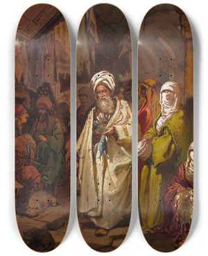 Triptych art skateboard deck of Amadeo Preziosi The Grand Bazaar by Amadeo Preziosi (1816-1882)