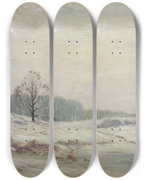 Triptych art skateboard deck of Leonard Ochtman Winter Morning by Leonard Ochtman (1854-1935)