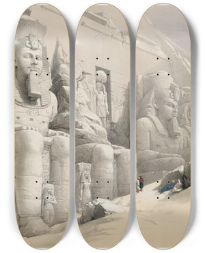 Triptych art skateboard deck of David Roberts The Great Temple Of Aboo Simble Nubia by David Roberts (1796-1864)