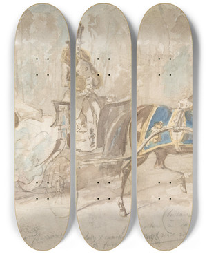 Triptych art skateboard deck of Constantin Guys Winter Drive by Constantin Guys (1805-1892)