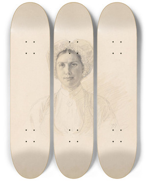 Triptych art skateboard deck of Adolph Tidemand Kvinne Voss by Adolph Tidemand (1814-1876)