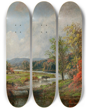 Triptych art skateboard deck of Jasper Francis Cropsey October by Jasper Francis Cropsey (1823-1900)