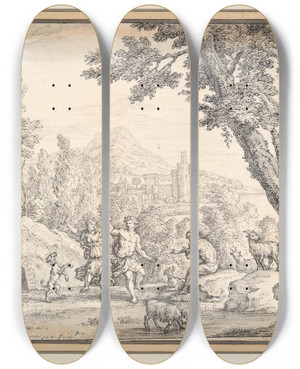 Triptych art skateboard deck of Paul Van Somer Sheperds Dancing In Classicallandscape by Paul Van Somer (1577-1621)