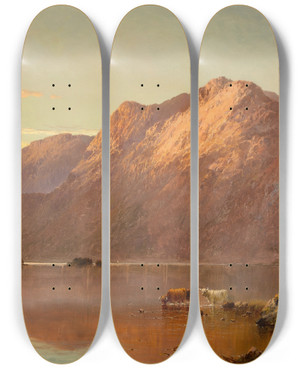 Triptych art skateboard deck of Alfred De Branski Highland Landscape by Alfred De Breanski (1852-1928)