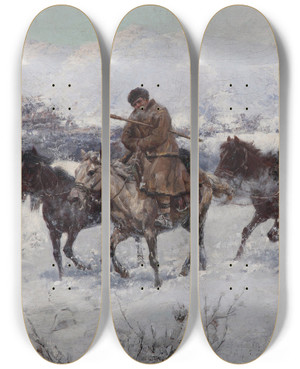 Triptych art skateboard deck of Jaroslav Vn The Return From The Market by Jaroslav Vesin (1860-1915)