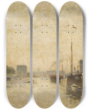 Triptych art skateboard deck of Stanislas Lpine Canal Saintdenis Paris by Stanislas Lepine (1835-1892)