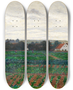 Triptych art skateboard deck of Paul Baum Im Dachauer Moos by Paul Baum (1859-1932)
