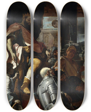 Triptych art skateboard deck of Mattia Preti David Playing The Harp Before Saul by Mattia Preti (1613-1699)