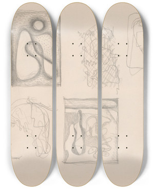 Triptych art skateboard deck of Mikul Galanda Sketchbook_97 by Mikulas Galanda (1895-1938)