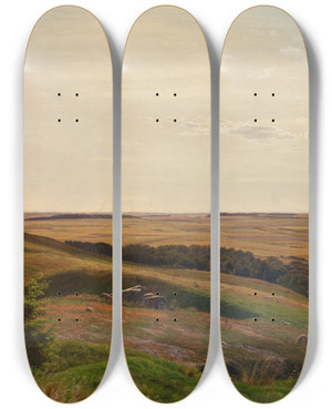 Triptych art skateboard deck of Vilhelm Kyhn Bjerglide I Nrheden Af Horsens Eftermiddag by Vilhelm Kyhn (1819-1903)