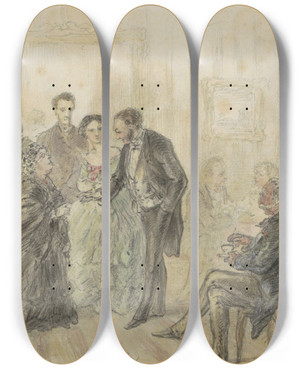 Triptych art skateboard deck of Alexander Ver Huell Koffiebijeenkomst In Een Interieur by Alexander Ver Huell (1822-1897)
