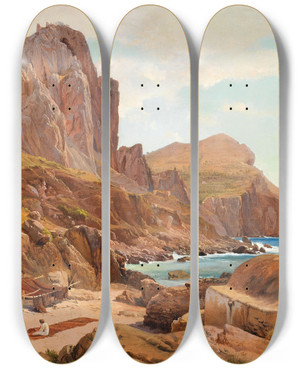 Triptych art skateboard deck of Louis Gurlitt Marina Piccola Capri by Louis Gurlitt (1812-1897)