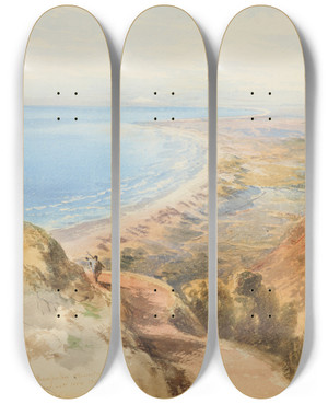 Triptych art skateboard deck of Nicholas Chevalier Horokiwi Road Looking Down To Paekakariki by Nicholas Chevalier (1828-1902)