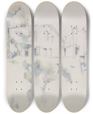 Triptych art skateboard deck of Paul Czanne View Of The Chteau Noir by Paul Cezanne (1839-1906)