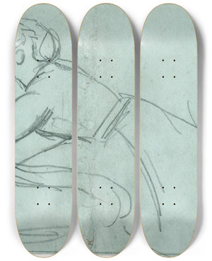 Triptych art skateboard deck of David Bles Woman Leaning On A Chair by David Bles (1821-1899)