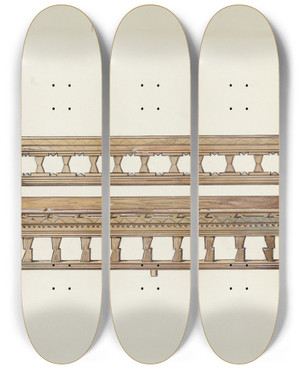 Triptych art skateboard deck of Dana Bartlett Wooden Bench by Dana Bartlett