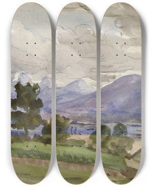 Triptych art skateboard deck of Marie Bracquemond Paysage De Divonne by Marie Bracquemond (1841-1916)