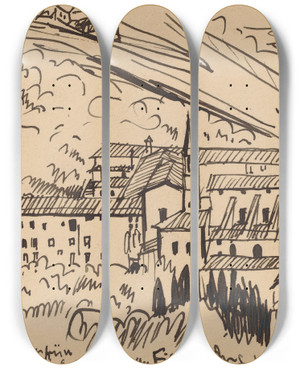Triptych art skateboard deck of Oscar Bluemner Fiesolecloister Of S Domenico by Oscar Bluemner (1867-1938)