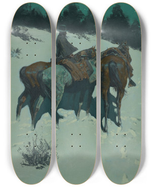 Triptych art skateboard deck of Frederic Remington A Reconnaissance by Frederic Remington (1861-1909)