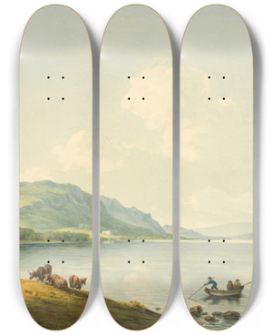 Triptych art skateboard deck of John Warwick Smith Ullswater From Gobarrow Park by John Warwick Smith (1749-1831)