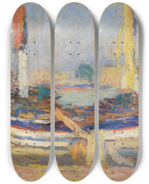 Triptych art skateboard deck of Henri Martin La Barque by Henri Martin (1860-1943)