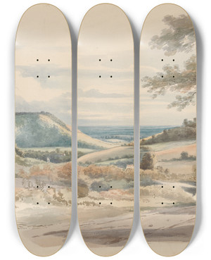 Triptych art skateboard deck of Alexander Monro Boxhill From West Humble Lane by Alexander Monro (1802-1844)