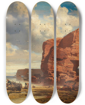 Triptych art skateboard deck of Charles Hoguet Strand Bei Dieppe by Charles Hoguet (1821-1870)