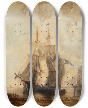 Triptych art skateboard deck of Flix Ziem Lescaut Anvers by Felix Ziem (1821-1911)
