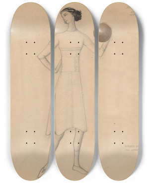 Triptych art skateboard deck of Lon Bakst Costume Study For Jeux by Leon Bakst (1866-1924)