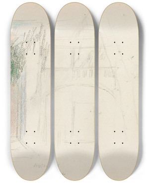 Triptych art skateboard deck of Signe Scheel Hotel Sole Pompei by Signe Scheel (1860-1942)
