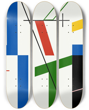 Triptych art skateboard deck of Myriam Thyes Six Spaces With Crosses by Myriam Thyes (1963)