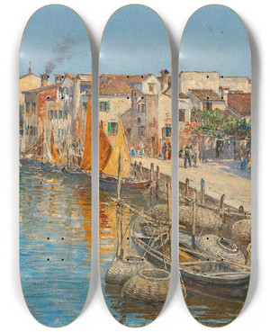 Triptych art skateboard deck of Antonietta Brandeis Venice by Antonietta Brandeis (1848-1926)