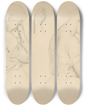 Triptych art skateboard deck of Friedrich Preller The Elder Two Female Figures In Halflength And A Study Of A Hand by Friedrich Preller The Elder (1804-1878)