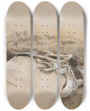 Triptych art skateboard deck of Winslow Homer Tree Roots Prouts Neck by Winslow Homer (1836-1910)