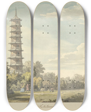 Triptych art skateboard deck of William Marlow View Of The Wilderness At Kew by William Marlow (1740-1813)