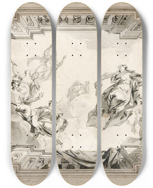 Triptych art skateboard deck of Jacob De Wit Design For A Ceiling Decoration by Jacob de Wit (1695-1754)