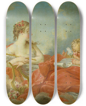 Triptych art skateboard deck of Follower Of Franois Boucher The Muse Clio by Follower Of Francois Boucher (1703-1770)
