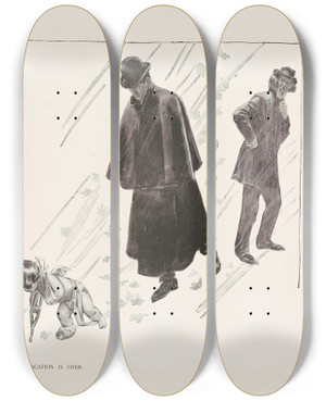 Triptych art skateboard deck of Charles Dana Gibson Vacation Is Over_1 by Charles Dana Gibson (1867-1944)