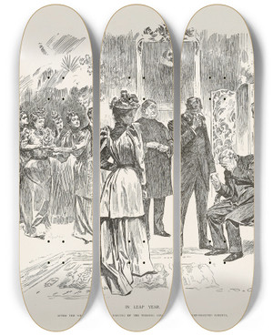 Triptych art skateboard deck of Charles Dana Gibson In Leap Year by Charles Dana Gibson (1867-1944)