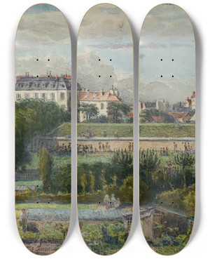 Triptych art skateboard deck of Flix Brard Vue De La Porte De Montrouge Et Des Jardins Prise De La Rue Lakanal Au Grandmontrouge by Felix Brard (19-20-)