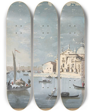 Triptych art skateboard deck of Giacomo Guardi View Of The Isola Di San Giorgio Maggiore by Giacomo Guardi (1764-1835)
