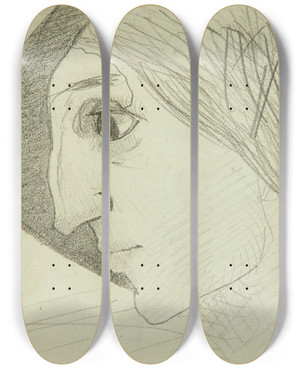 Triptych art skateboard deck of Odilon Redon Profil Symboliste Ou La Folie by Odilon Redon (1840-1916)