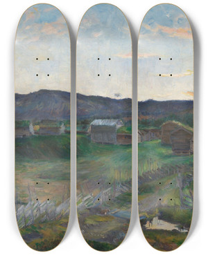 Triptych art skateboard deck of Harriet Backer Autumn At Strlsjen by Harriet Backer (1845-1932)