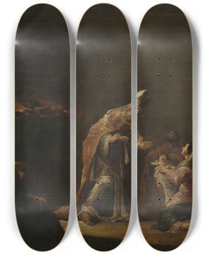 Triptych art skateboard deck of Leonaert Bramer Die Darstellung Im Tempel by Leonaert Bramer (1596-1674)