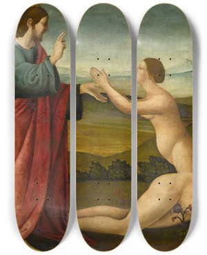 Triptych art skateboard deck of Florentine School The Creation Of Eve by Florentine School