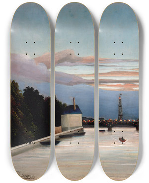 Triptych art skateboard deck of Henri Rousseau The Eiffel Tower by Henri Rousseau (1844-1910)