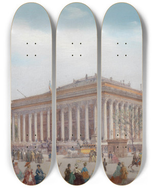 Triptych art skateboard deck of Carlo Bossoli Paris Bourse by Carlo Bossoli (1815-1884)