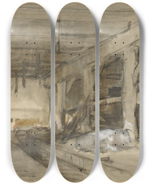 Triptych art skateboard deck of Johannes Bosboom Stalinterieur by Johannes Bosboom (1817-1891)
