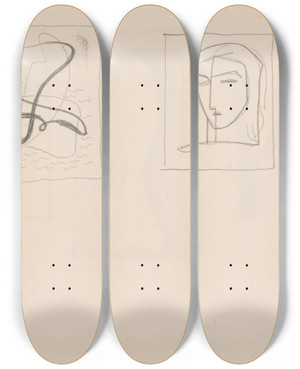 Triptych art skateboard deck of Mikul Galanda Sketchbook_41 by Mikulas Galanda (1895-1938)
